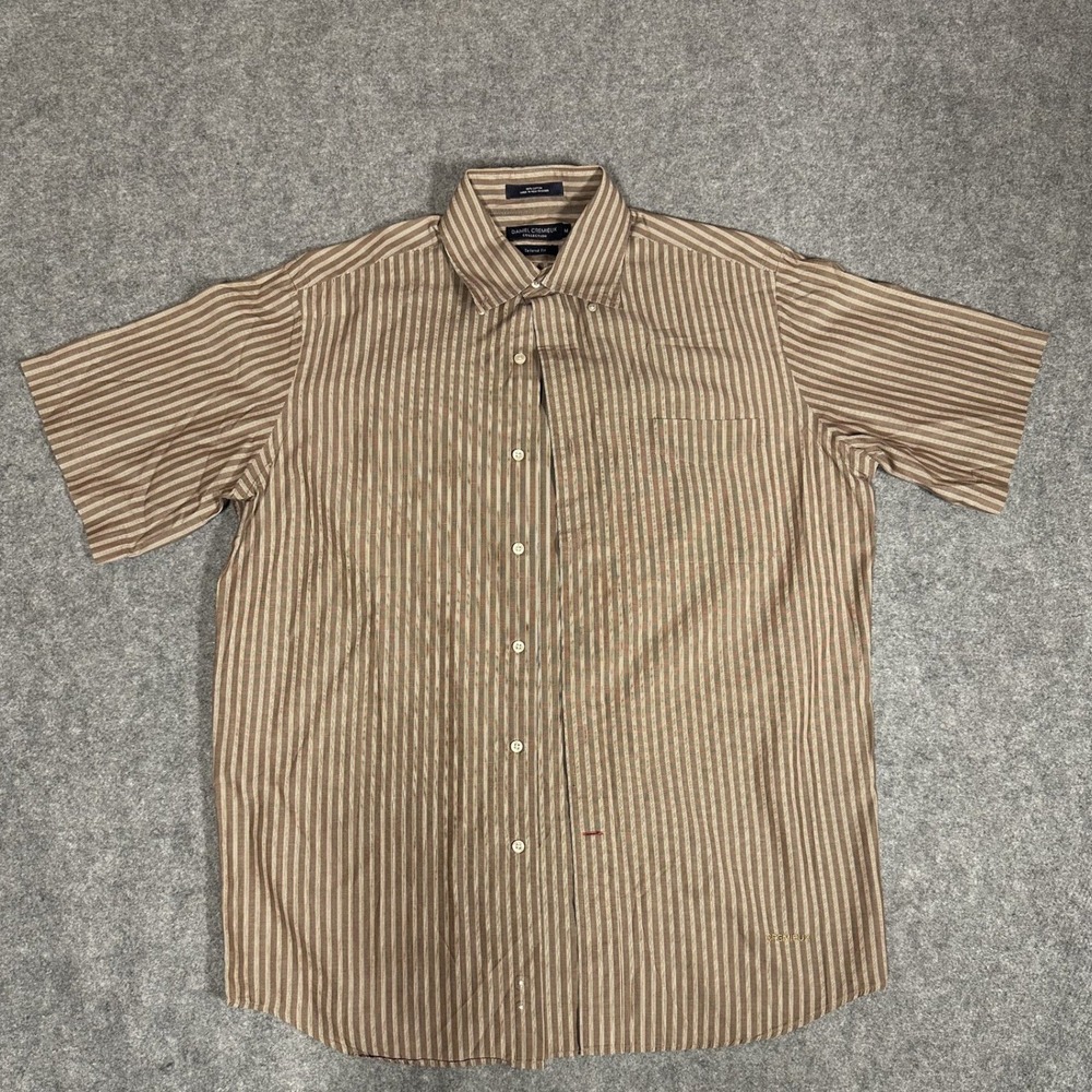 Daniel Cremieux Collection Button Down Medium Brown Striped Tailored Fit Cotton